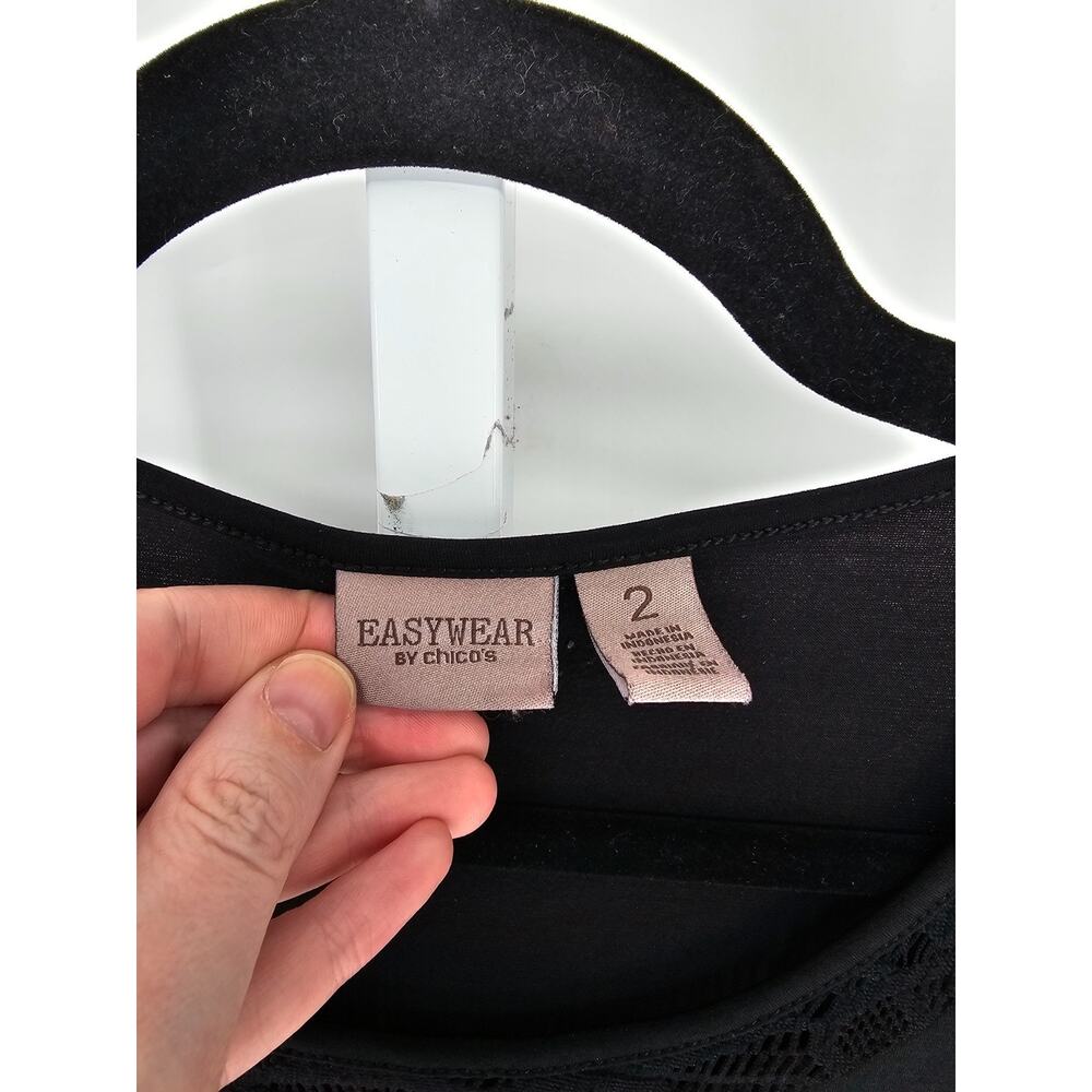 Easywear by Chicos Womens Sz 2 (L) Classic Tank Top Black. W/ Lace Trim - Picture 3 of 4